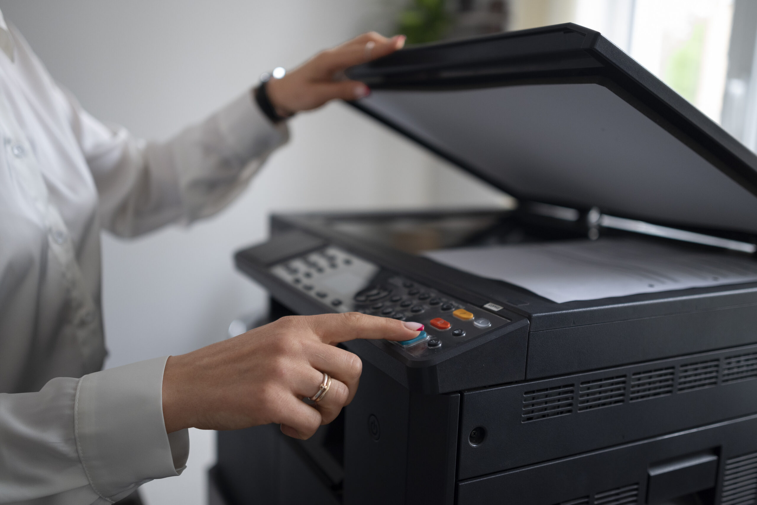 woman work office using printer
